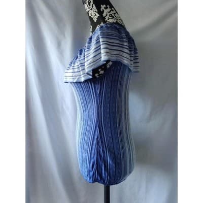 White House Black Market Ruffle Scoop Neck Stripes Pullover Sweater Size Small - Thumbnail 4