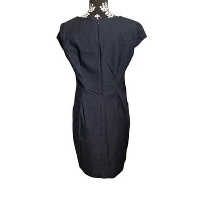 Dressbarn Petite Beaded Sheath Dress Blue Knee Length Size 12P Short Sleeve - Thumbnail 4