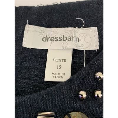 Dressbarn Petite Beaded Sheath Dress Blue Knee Length Size 12P Short Sleeve - Thumbnail 11