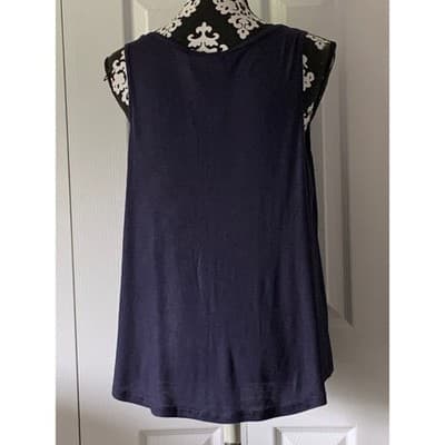 Navy Blue Sleeveless Tank Top Flowy Blouse Button Back Casual Summer Womens - Thumbnail 13