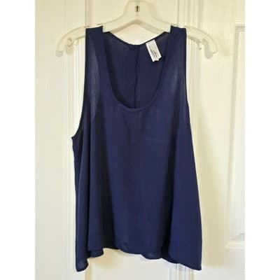Navy Blue Sleeveless Tank Top Flowy Blouse Button Back Casual Summer Womens - Thumbnail 4