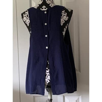Large Navy Blue Sleeveless Tank Top Flowy Blouse Button Back Casual Summer Women - Thumbnail 10