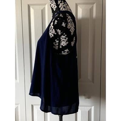 Large Navy Blue Sleeveless Tank Top Flowy Blouse Button Back Casual Summer Women - Thumbnail 2