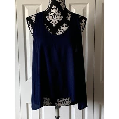 Large Navy Blue Sleeveless Tank Top Flowy Blouse Button Back Casual Summer Women - Thumbnail 11