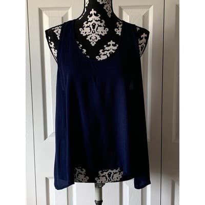 Large Navy Blue Sleeveless Tank Top Flowy Blouse Button Back Casual Summer Women - Image 1