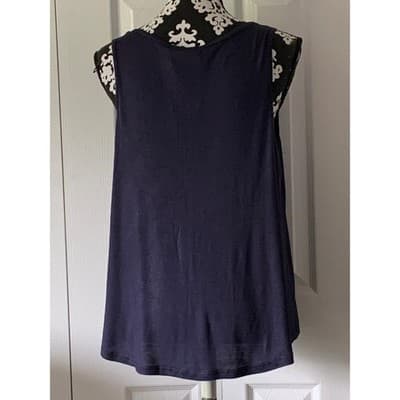 Large Navy Blue Sleeveless Tank Top Flowy Blouse Button Back Casual Summer Women - Thumbnail 8