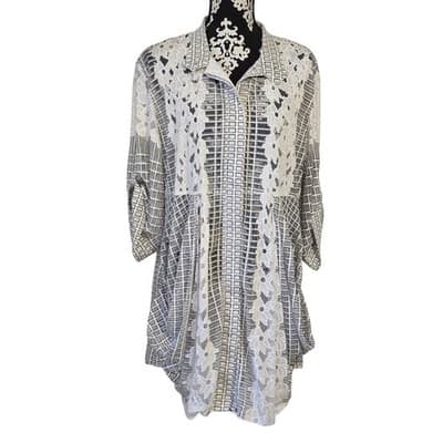 Womens Geometric Square Print V Neck Blouse Casual Top - Image 1