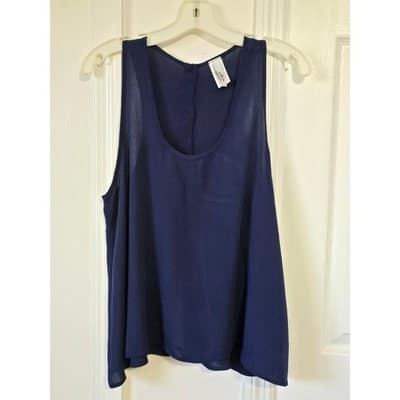 Large Navy Blue Sleeveless Tank Top Flowy Blouse Button Back Casual Summer Women - Thumbnail 4