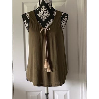 Large Olive Green Tassel Tank Top Sleeveless Casual Summer Boho C.u.k.y. Women's - Thumbnail 9