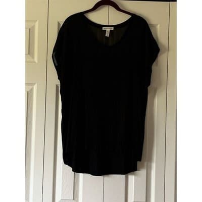 Ambiance Apparel Women's Black Cap Sleeve Blouse Size 1X Casual Spring Top - Thumbnail 2