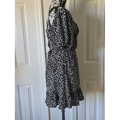 Black White Spot Puff Sleeve Smocked Square Neck Tiered Mini Dress - Thumbnail 9