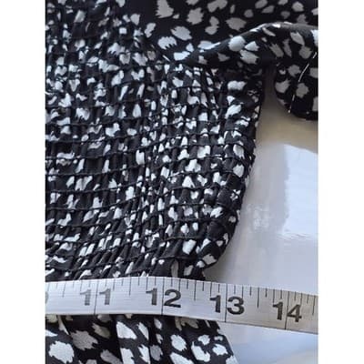 Black White Spot Puff Sleeve Smocked Square Neck Tiered Mini Dress - Thumbnail 7