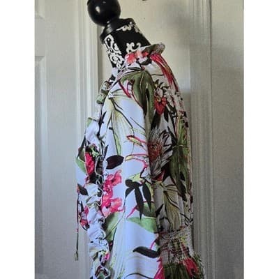Chicos Floral Print Long Sleeve Tiered Ruffle Dress Midi Size 1 - Thumbnail 14