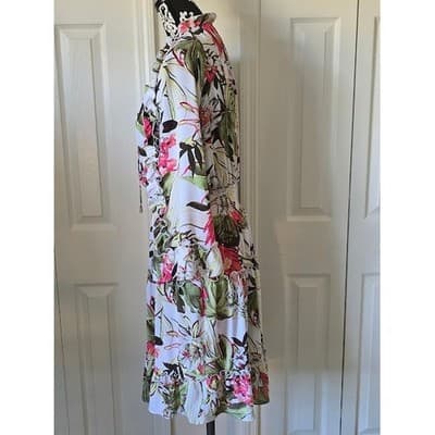 Chicos Floral Print Long Sleeve Tiered Ruffle Dress Midi Size 1 - Thumbnail 13