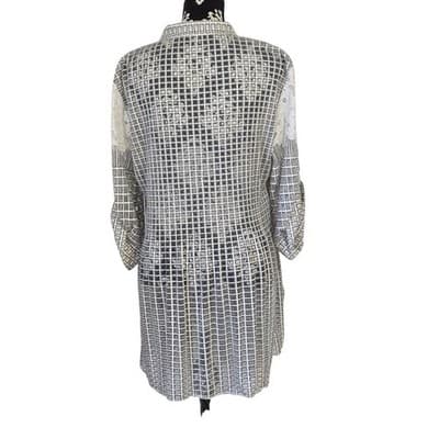 Womens Geometric Square Print V Neck Blouse Casual Top - Thumbnail 2