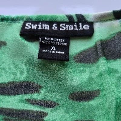 Swim & Smile Green Animal Print Sheer Kaftan Tunic Cover Up Top XL - Thumbnail 3