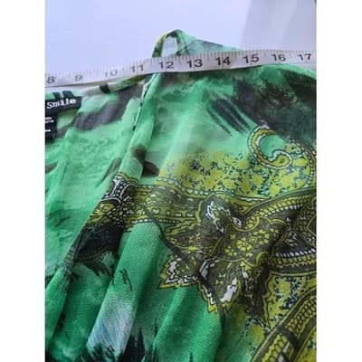Swim & Smile Green Animal Print Sheer Kaftan Tunic Cover Up Top XL - Thumbnail 5