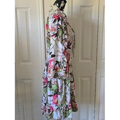 Chicos Floral Print Long Sleeve Tiered Ruffle Dress Midi Size 1 - Thumbnail 11