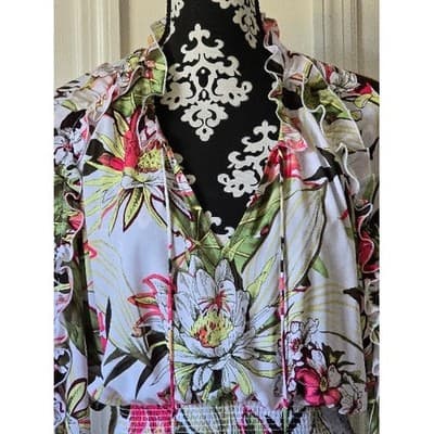 Chicos Floral Print Long Sleeve Tiered Ruffle Dress Midi Size 1 - Thumbnail 15