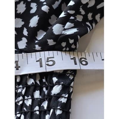 Black White Spot Puff Sleeve Smocked Square Neck Tiered Mini Dress - Thumbnail 6