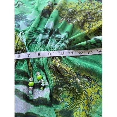 Swim & Smile Green Animal Print Sheer Kaftan Tunic Cover Up Top XL - Thumbnail 6