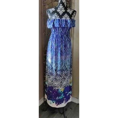 Heart Soul Womens Small Strapless Multicolored Blue/Yellow/Pink/White Maxi - Image 1