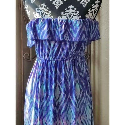 Heart Soul Womens Small Strapless Multicolored Blue/Yellow/Pink/White Maxi - Thumbnail 2