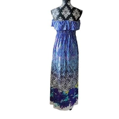 Heart Soul Womens Small Strapless Multicolored Blue/Yellow/Pink/White Maxi - Thumbnail 3