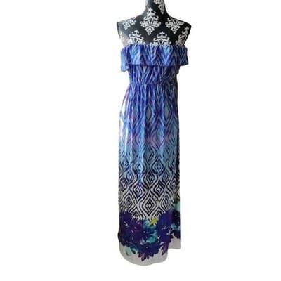 Heart Soul Womens Small Strapless Multicolored Blue/Yellow/Pink/White Maxi - Thumbnail 9