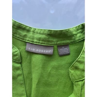Womens Green Textured Button Up Shirt Long Sleeve - Thumbnail 3