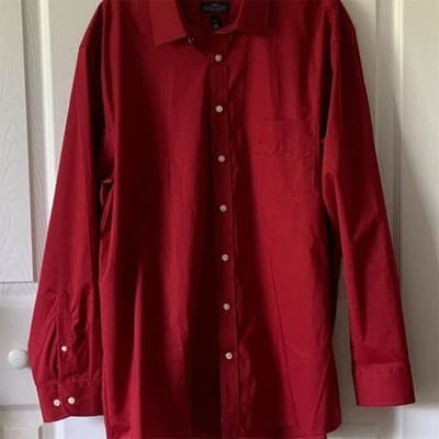 Stafford Men's XL Red Long Sleeve Dress Shirt Easy-Care Broadcloth - Thumbnail 3
