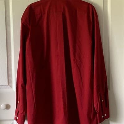 Stafford Men's XL Red Long Sleeve Dress Shirt Easy-Care Broadcloth - Thumbnail 2