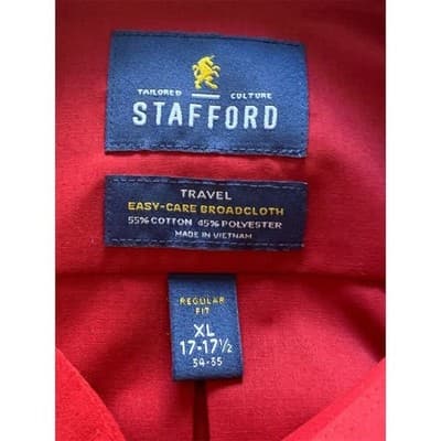 Stafford Men's XL Red Long Sleeve Dress Shirt Easy-Care Broadcloth - Thumbnail 5