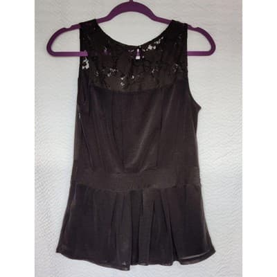 Vtg. Worthington Black Lace Peplum Top With Sheer Crepe, Sleeveless - Image 1