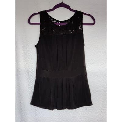 Vtg. Worthington Black Lace Peplum Top With Sheer Crepe, Sleeveless - Thumbnail 3