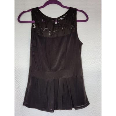 Vtg. Worthington Black Lace Peplum Top With Sheer Crepe, Sleeveless - Thumbnail 4