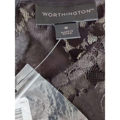Vtg. Worthington Black Lace Peplum Top With Sheer Crepe, Sleeveless - Thumbnail 5