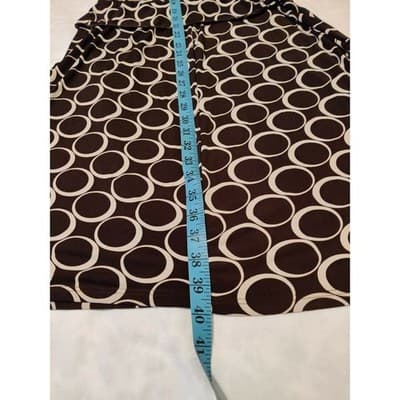 One Clothing Brown Geometric Circle Print Faux Wrap Midi Dress 3/4 Sleeve - Thumbnail 6