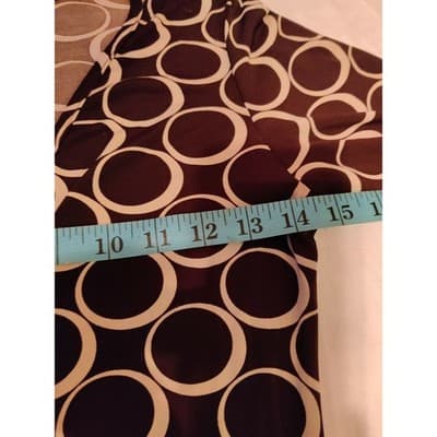 One Clothing Brown Geometric Circle Print Faux Wrap Midi Dress 3/4 Sleeve - Thumbnail 5