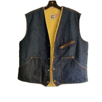 Vintage 60s Come On Strong Denim Vest Large Indigo Deadstock Fleece Liner USA - Image 1