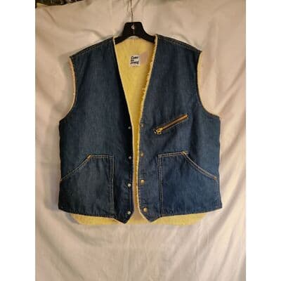 Vintage 60s Come On Strong Denim Vest Large Indigo Deadstock Fleece Liner USA - Thumbnail 6