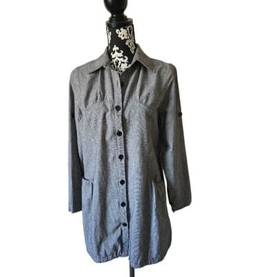 So en Button Up Shirt Jacket Gray Black Houndstooth Drawstring Pockets Size 88 - Image 1