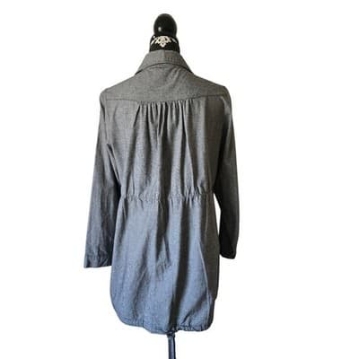 So en Button Up Shirt Jacket Gray Black Houndstooth Drawstring Pockets Size 88 - Thumbnail 2