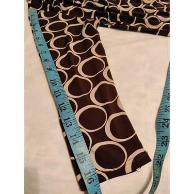 One Clothing Brown Geometric Circle Print Faux Wrap Midi Dress 3/4 Sleeve - Thumbnail 7