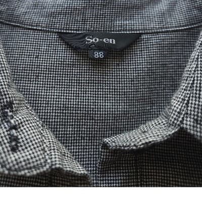 So en Button Up Shirt Jacket Gray Black Houndstooth Drawstring Pockets Size 88 - Thumbnail 3