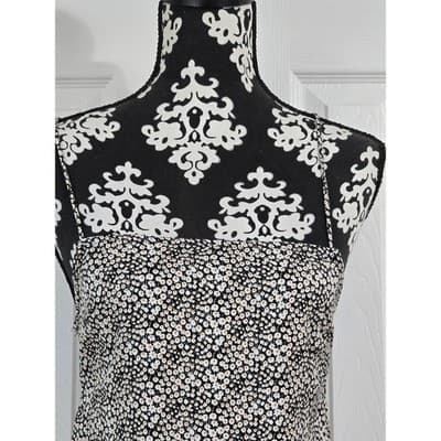 By Together Floral Midi Dress Black White Orange Tie Back L4543 Small - Thumbnail 12