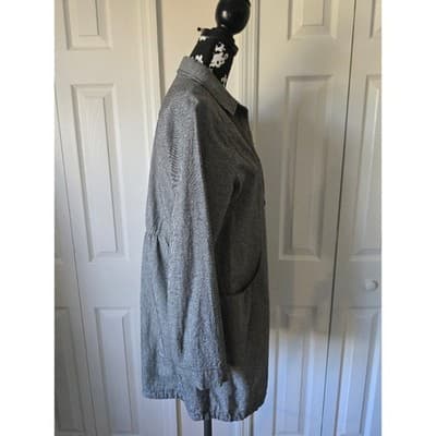 So en Button Up Shirt Jacket Gray Black Houndstooth Drawstring Pockets Size 88 - Thumbnail 9