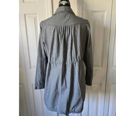 So en Button Up Shirt Jacket Gray Black Houndstooth Drawstring Pockets Size 88 - Thumbnail 12