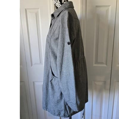 So en Button Up Shirt Jacket Gray Black Houndstooth Drawstring Pockets Size 88 - Thumbnail 10
