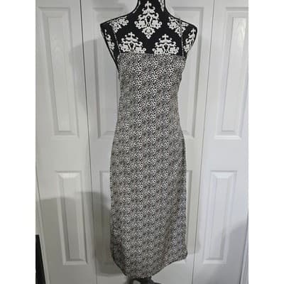 By Together Floral Midi Dress Black White Orange Tie Back L4543 Small - Thumbnail 11
